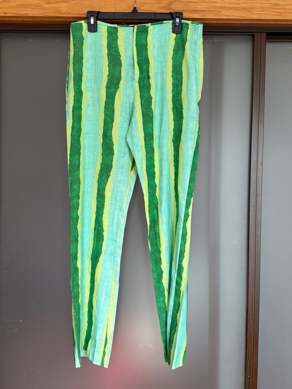 Zara Green Multi-Stripe Straight Leg Pants